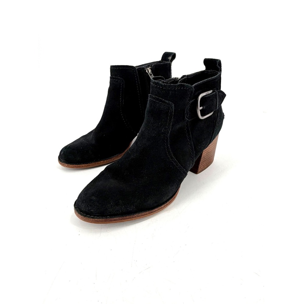 UGG Leahy Buckle Ankle Boots Women 10 Black Suede Block Heel Western Boho